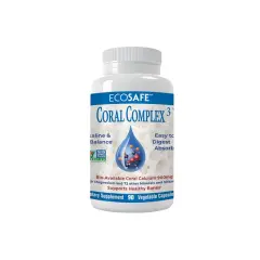 Bote de suplemento Coral Complex con calcio de coral. Sus beneficios y contraindicaciones son clave para la salud ósea.
