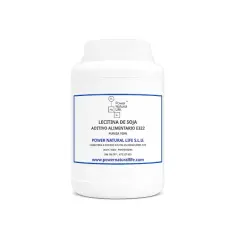 Bote blanco con etiqueta azul. Contiene lecitina de soja, aditivo alimentario E322, 100% pura. Descubre sus propiedades.