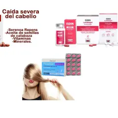 Tratamiento para caída severa del cabello con Serenoa Repens, aceite de semillas de calabaza, vitaminas y minerales.
