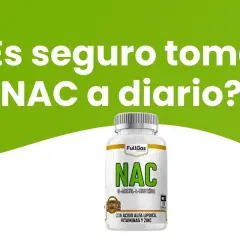 Bote de N-acetil-L-cisteína (NAC) con la pregunta "¿Es seguro tomar NAC a diario?".