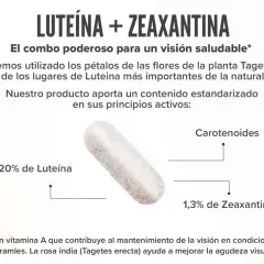 Cápsula con luteína y zeaxantina, carotenos extraídos de la flor de Tagete para una visión saludable.