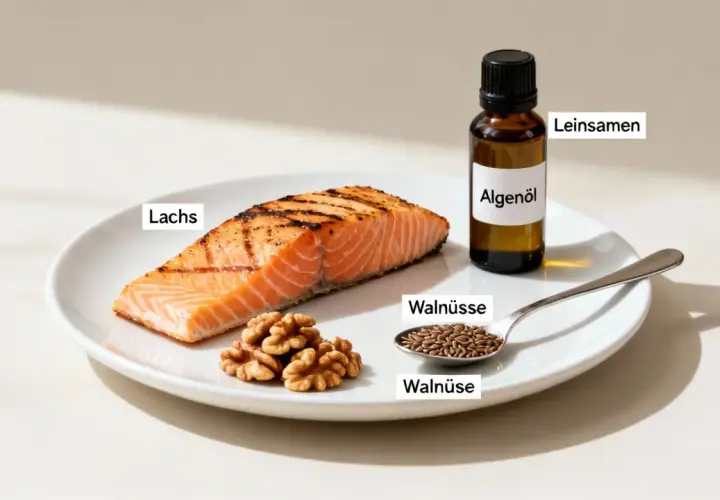 Salmón, nueces, semillas de lino y aceite de algas, fuentes ricas en omega 3, para combatir la falta de omega 3.