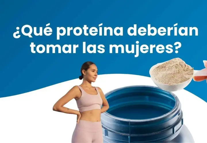 Una mujer activa y un scoop de proteína en polvo, ideal para la proteina para mujeres.