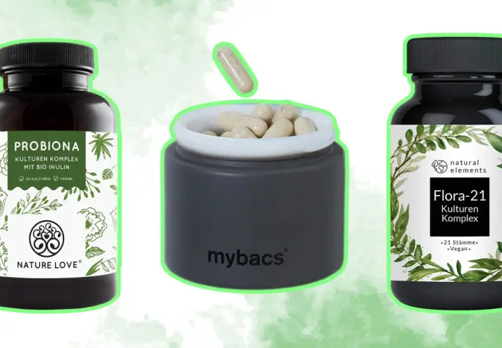 Tres frascos de probióticos y cápsulas. Descubre cuándo tomar probióticos para tu bienestar.