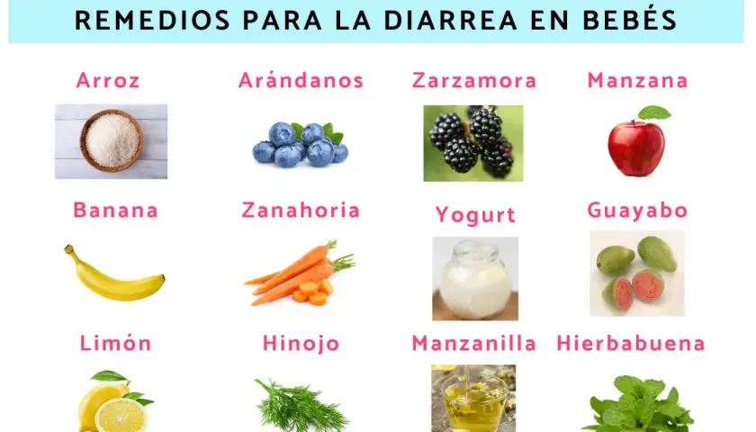 Remedios para diarrea infantil: arroz, arándanos, zarzamora, manzana, banana, zanahoria, yogurt, guayabo, limón, hinojo, manzanilla y hierbabuena. Una dieta astringente para niños.