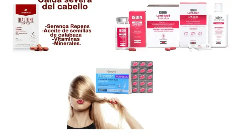 Tratamiento para caída severa del cabello con Serenoa Repens, aceite de semillas de calabaza, vitaminas y minerales.