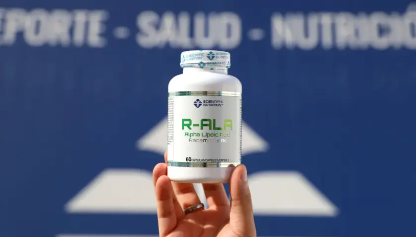 Un frasco de R-ALA (ácido alfa lipoico) de Scientific Nutrition. Descubre para qué sirve este suplemento.