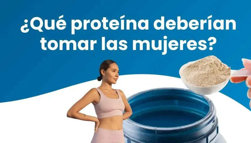 Una mujer activa y un scoop de proteína en polvo, ideal para la proteina para mujeres.
