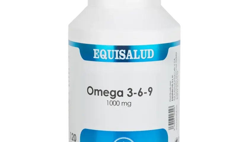 Bote blanco de Equisalud con etiquetas azules. Contiene cápsulas de Omega 3-6-9 de 1000 mg.