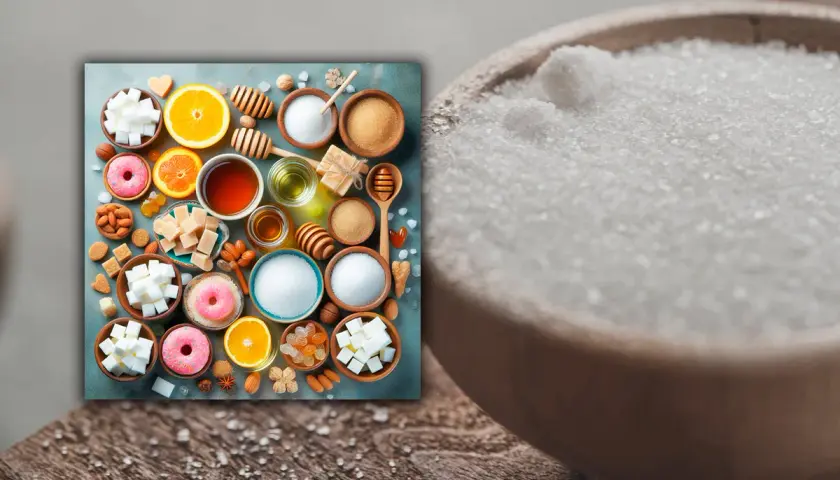 Dulces y frutas, ¿buscas un edulcorante más sano? Miel, naranjas y cubos de azúcar.