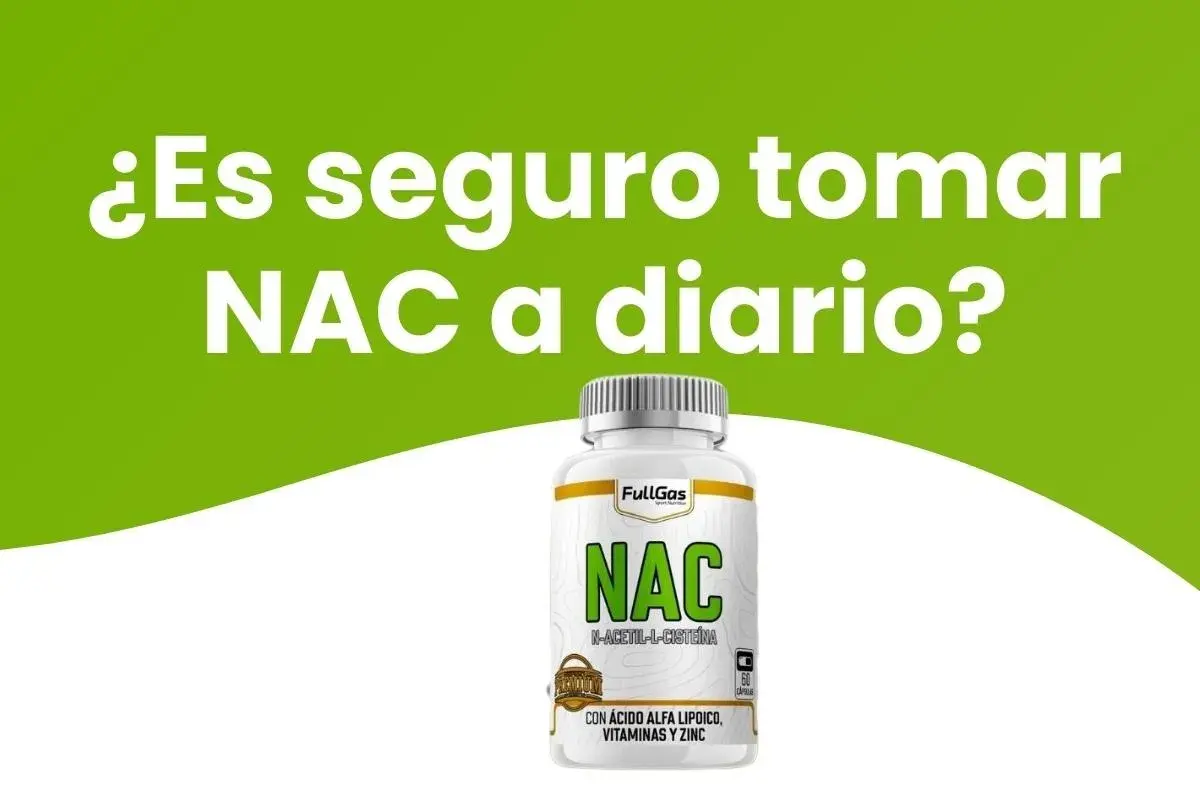 Bote de N-acetil-L-cisteína (NAC) con la pregunta "¿Es seguro tomar NAC a diario?".