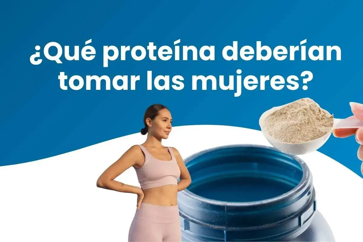 Una mujer activa y un scoop de proteína en polvo, ideal para la proteina para mujeres.