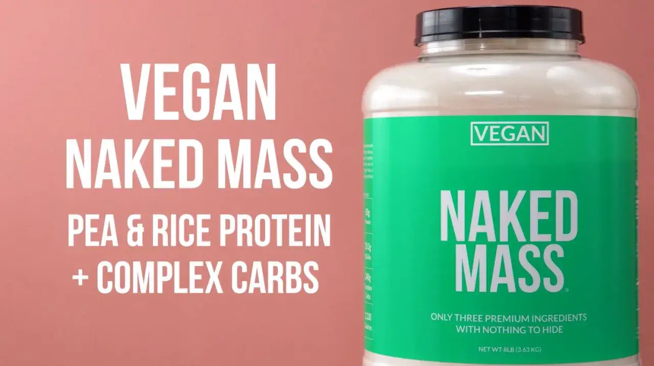 Suplementos veganos para engordar: Naked Mass, proteína de guisante y arroz con carbohidratos complejos.