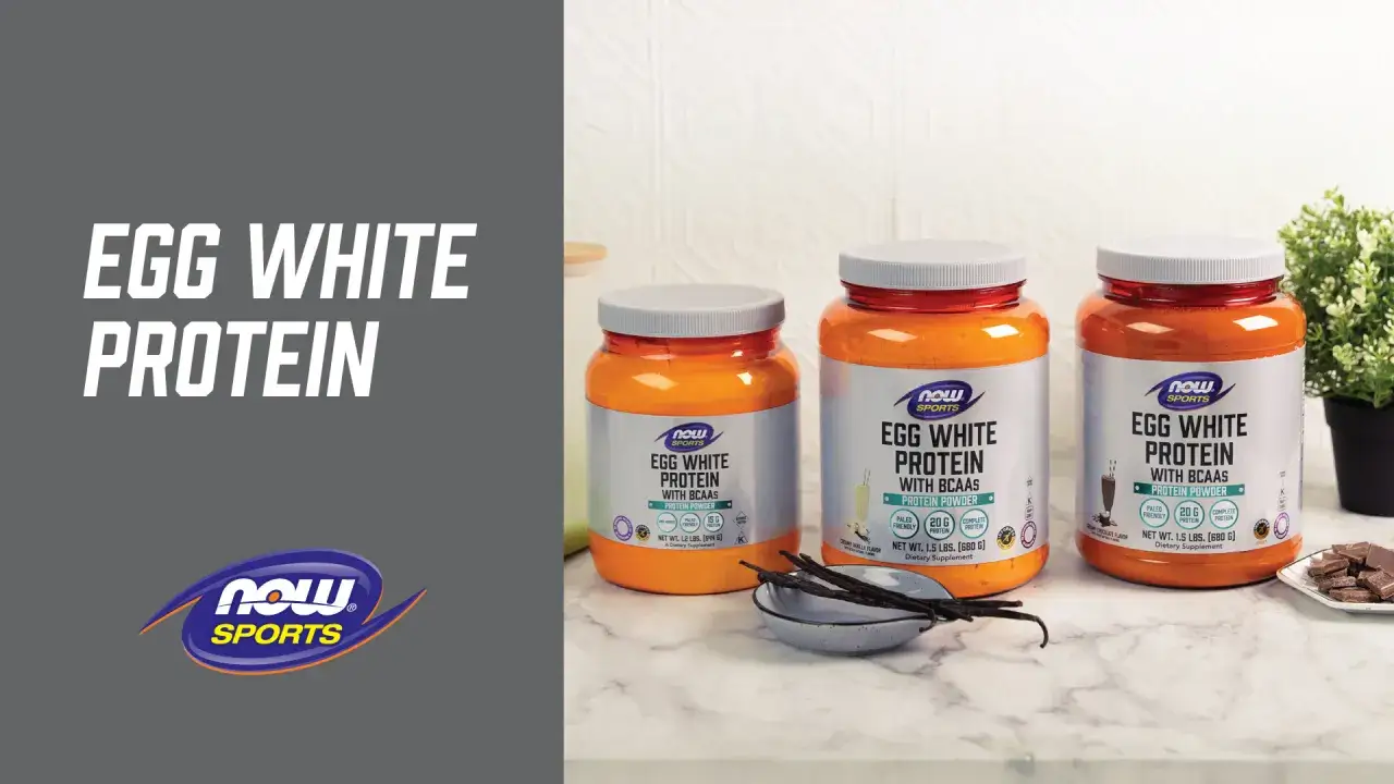 Tres botes de proteina huevo de NOW Sports, con vainilla y chocolate. Ideal para tus batidos.