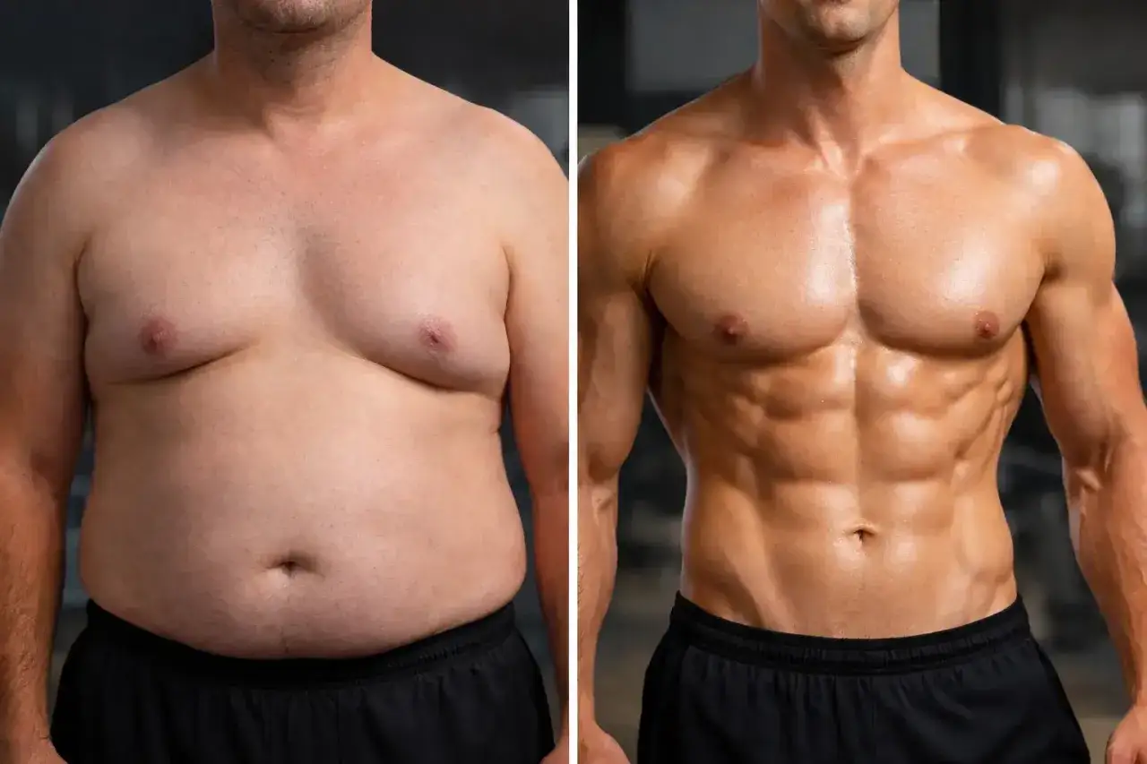 Transformaci&oacute;n: antes y despu&eacute;s. La creatina para adelgazar puede ser parte de tu camino hacia un cuerpo tonificado.