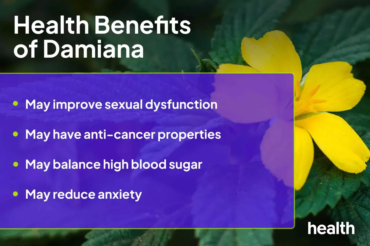 Beneficios del extracto de damiana: mejora la disfunci&oacute;n sexual, propiedades anticancer&iacute;genas, equilibra el az&uacute;car en sangre y reduce la ansiedad.