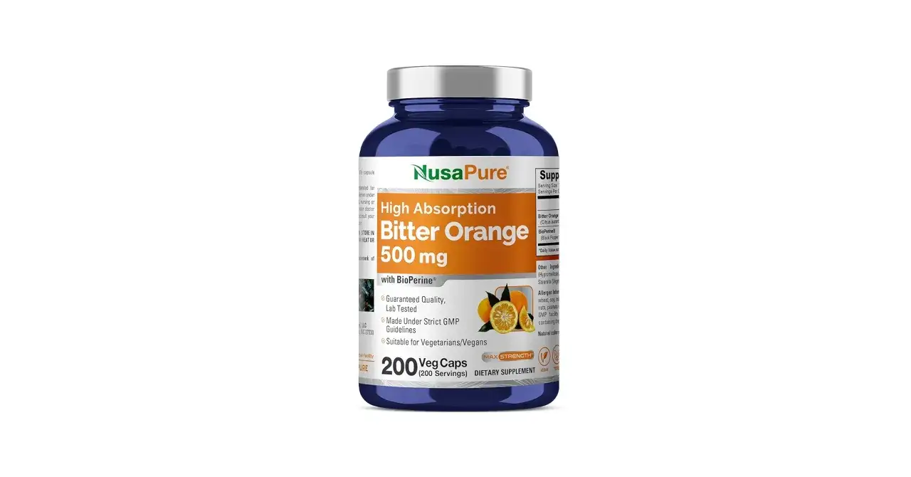 Bote de NusaPure con naranja amarga 500 mg, que es un suplemento diet&eacute;tico con sinefrina para mejorar la absorci&oacute;n.