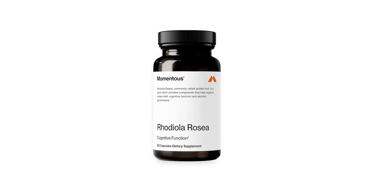 Frasco de suplemento Rhodiola Rosea, para funci&oacute;n cognitiva y alivio del estr&eacute;s.