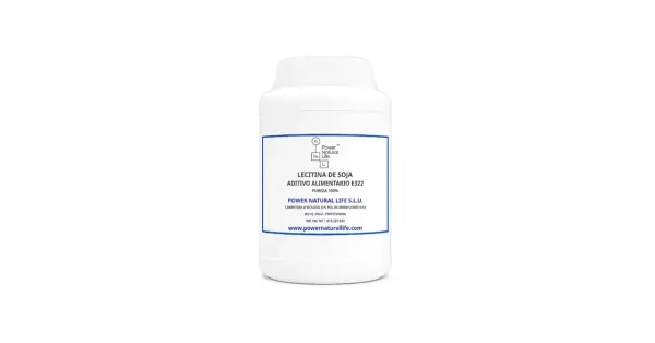 Bote blanco con etiqueta azul. Contiene lecitina de soja, aditivo alimentario E322, 100% pura. Descubre sus propiedades.
